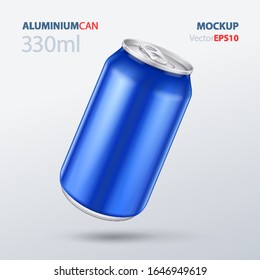 Mockup Blue Aluminum Bottle Beverage Drink, Soda Metal Can, Tin 500ml, 0,5L. Mock Up Template On Gray Background. Product Packing.