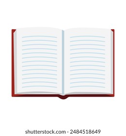 Mockup of a book, diary or notebook with blank white paper ruled pages isolated on white background. Vector blank notepad red cover hardcover