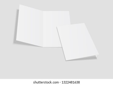 Mockup of the booklet or brochure with open blank pages. A4 half folded. Isolated vector illustration on white background.