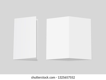 Mockup of the booklet or brochure with open blank pages. A4 half folded. Isolated vector illustration on white background.