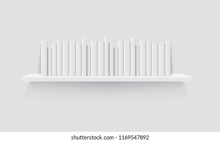 Mockup of bookshelf with blank books. Realistic vector illustration.