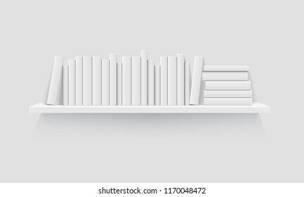 Mockup of bookshelf with blank books. Realistic vector illustration.
