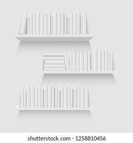 Mockup of bookshelf with blank books. Realistic vector illustration.