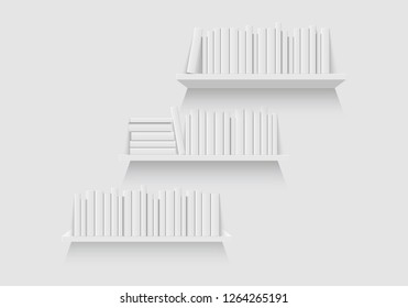 Mockup of bookshelf with blank books. Realistic vector illustration