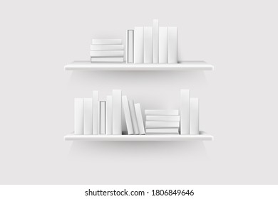 Mockup of  bookshelf with  bookson white background.White shelves template.Vector illustration.
