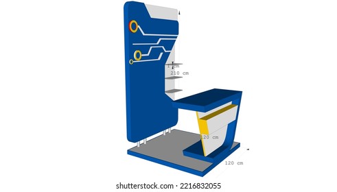 diseño de cabina de maquillaje con un tamaño de 120 cm, vista lateral izquierda