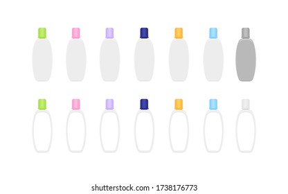 mock-up bottle plastic packaging isolated on white, bottle collection of cosmetic container design, template blank bottle for label graphic, empty bottle for lotion, shampoo, cream or soap gel product