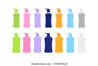 mock-up bottle plastic packaging isolated on white, bottle collection of cosmetic container design, template blank bottle for label graphic, empty bottle for lotion, shampoo, cream or soap gel product