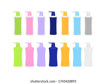 mock-up bottle plastic packaging isolated on white, bottle collection of cosmetic container design, template blank bottle for label graphic, empty bottle for lotion, shampoo, cream or soap gel product