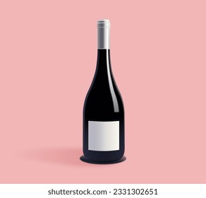 mockup bottle of wine with a label. Vector realistic illustration.