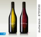 Mockup bottle of wine red and white, sauvignon blanc, chardonnay, vector illustration