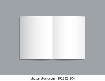 Mockup Of Brochure With Fold. Blank Mock Up Of Booklet, Menu And Flyer. White Paper Of Magazine. A4 Mockup Of Leaflet. Template Of Twofold Pamphlet Isolated On Gray Background. Vector.