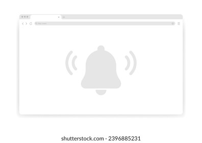 Mockup of a browser page with a bell. Gray, large bell on the browser page. Vector illustration