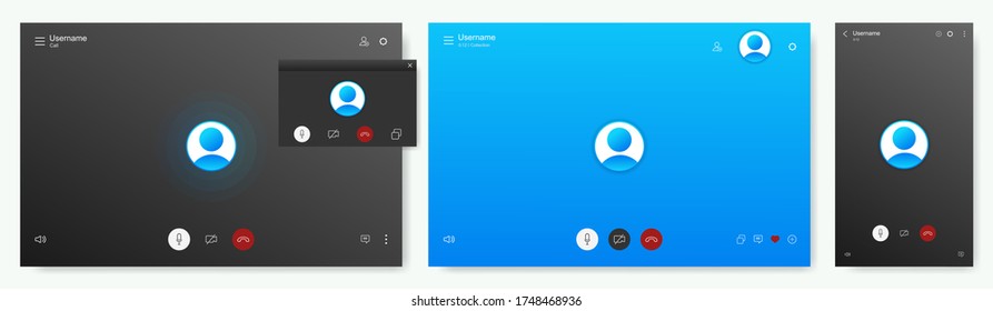 Мокап Call Screen для ПК или смартфона. Интерфейс пользовательского интерфейса, UX, KIT, приложения Skype. Экраны макета. Приложение для звонков и видеосвязи. Макет экрана звонка в Skype. Набор шаблонов векторных приложений
