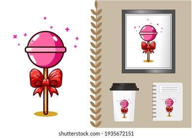 Mockup candy with ribbon cartoon illustration