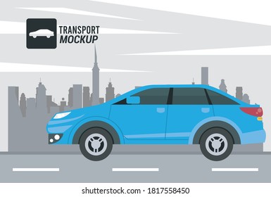 mockup car color blue isolated icon vector illustration design