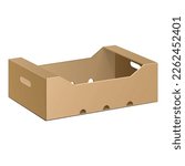 Mockup Cardboard Packag Box For Bottles, Food, Fruit, Vegetable Pack. 3D Illustration Isolated On White Background. Mock Up Template Ready For Your Design. Vector EPS10