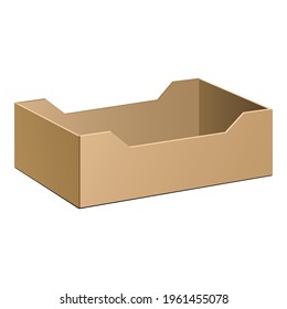 Mockup Cardboard Packag Box For Bottles, Food, Fruit, Vegetable Pack. 3D Illustration Isolated On White Background. Mock Up Template Ready For Your Design. Vector EPS10