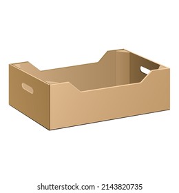 Mockup Cardboard Packag Box For Bottles, Food, Fruit, Vegetable Pack. 3D Illustration Isolated On White Background. Mock Up Template Ready For Your Design. Vector EPS10