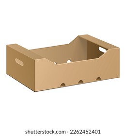 Mockup Cardboard Packag Box For Bottles, Food, Fruit, Vegetable Pack. 3D Illustration Isolated On White Background. Mock Up Template Ready For Your Design. Vector EPS10