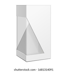 Mockup Cardboard Packaging Box For Fast Food Meal, Candy, Cookies, Gift Or Other Products With Window. Illustration Isolated On White Background. Mock Up Template.