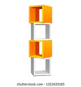 Mockup Cardboard Plastic Retail Display Stand Floor Rack Shelves For Supermarket Blank Empty. Gray, Orange. 3D Illustration Isolated On White Background. Mock Up Template. Vector EPS10