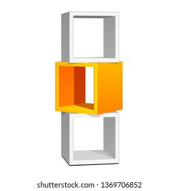 Mockup Cardboard Plastic Retail Display Stand Floor Rack Shelves For Supermarket Blank Empty. Gray, Orange. 3D Illustration Isolated On White Background. Mock Up Template. Vector EPS10