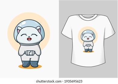 Mockup cat astronaut cartoon illustration