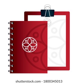mockup clipboard red and document, notebook, with white sign, corporate identity vector illustration design