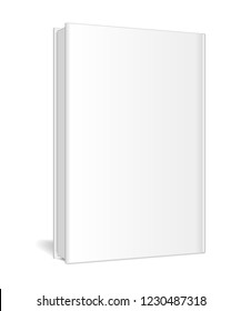 Mockup of a closed, vertically - standing book with pages on a white background. Perspective view. Vector illustration.