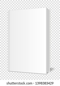  Mockup of a closed, vertically standing book, , notebook, organizer,  magazine on a transparent background. Perspective view. Vector illustration.