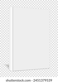 Mockup of a closed, vertically standing book, notepad, notebook, organizer on a transparent background. Perspective view. Use for your design. 3d Vector illustration.