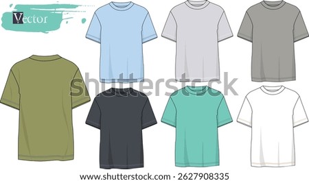 mockup of colorful t-shirts front back view, apparel template, men women T- shirts template, Mockup Round Neck Cotton T-shirt, branding, Tees presentation, tees art. 
 pastel colors T- shirts Mockup