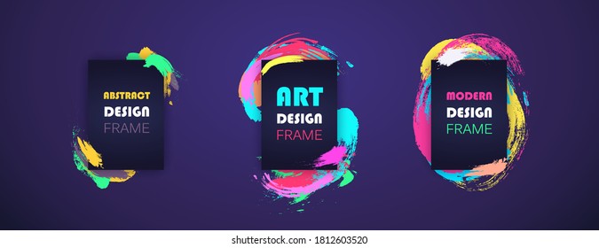 Mockup colorful vertical banners on a dark background. Brush strokes with banners. Field for text, logo, offer, information. Vector illustration. EPS 10