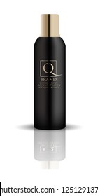 Mockup cosmetic black jar with gold cup. Isolated on white backgrounde
