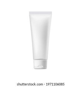 Mockup for cosmetic cream or gel blank white plastic tube, realistic vector illustration isolated on white background. Template of beauty product packaging.