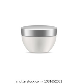 Mockup, cosmetic package, vector illustration of realistic container. White blank cream jar