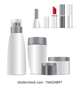 mock-up of cosmetic. Realistic 3d package. Set vector blank templates of empty and clean white plastic containers