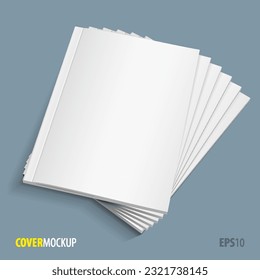 Mockup Cover Magazine, Book, Booklet, Brochure. White Blank Mock Up Template Ready For Your Design On Blue, Gray Background. Vector EPS10