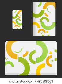 Mockup covers for technology device. Template case or sticker for mobile phone, tablet and laptop. Vector illustration for branding, advertising, business and corporate identity.