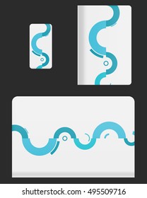 Mockup covers for technology device. Template case or sticker for mobile phone, tablet and laptop. Vector illustration for branding, advertising, business and corporate identity.