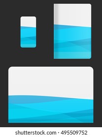 Mockup covers for technology device. Template case or sticker for mobile phone, tablet and laptop. Vector illustration for branding, advertising, business and corporate identity.