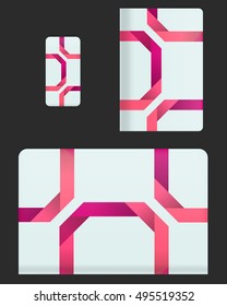Mockup covers for technology device. Template case or sticker for mobile phone, tablet and laptop. Vector illustration for branding, advertising, business and corporate identity.
