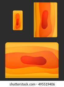 Mockup covers for technology device. Template case or sticker for mobile phone, tablet and laptop. Vector illustration for branding, advertising, business and corporate identity.