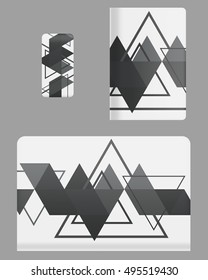 Mockup covers for technology device. Template case or sticker for mobile phone, tablet and laptop. Vector illustration for branding, advertising, business and corporate identity.
