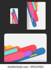 Mockup covers for technology device. Template case or sticker for mobile phone, tablet and laptop. Vector illustration for branding, advertising, business and corporate identity.