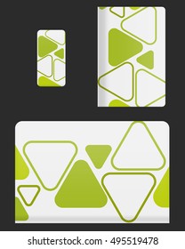 Mockup covers for technology device. Template case or sticker for mobile phone, tablet and laptop. Vector illustration for branding, advertising, business and corporate identity.