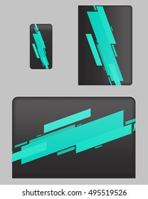 Mockup covers for technology device. Template case or sticker for mobile phone, tablet and laptop. Vector illustration for branding, advertising, business and corporate identity.