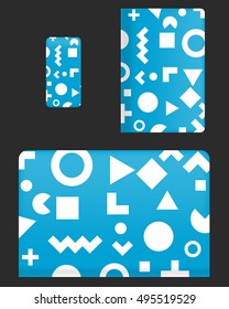 Mockup covers for technology device. Template case or sticker for mobile phone, tablet and laptop. Vector illustration for branding, advertising, business and corporate identity.