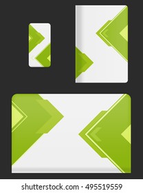 Mockup covers for technology device. Template case or sticker for mobile phone, tablet and laptop. Vector illustration for branding, advertising, business and corporate identity.